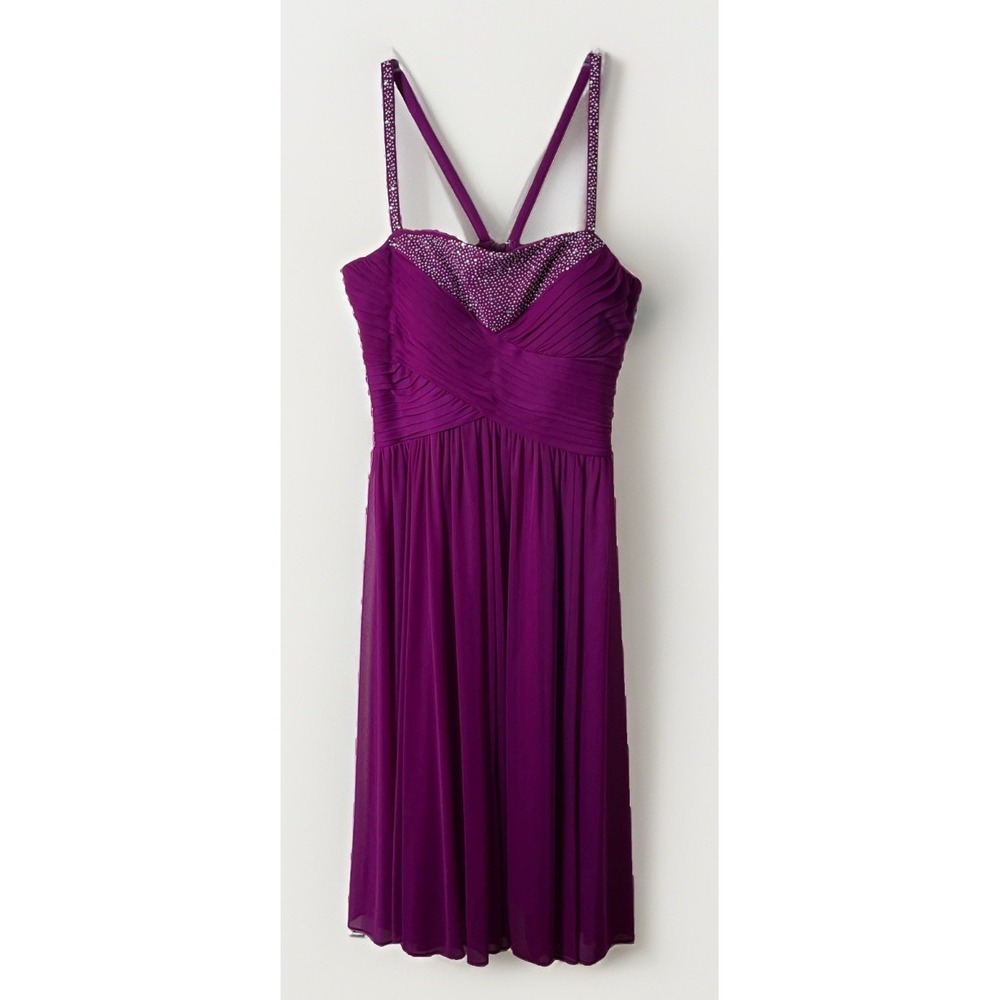 Alex Evenings Fuschia Chiffon Party Dress Women's 6 Ruched Bodice Embellished
